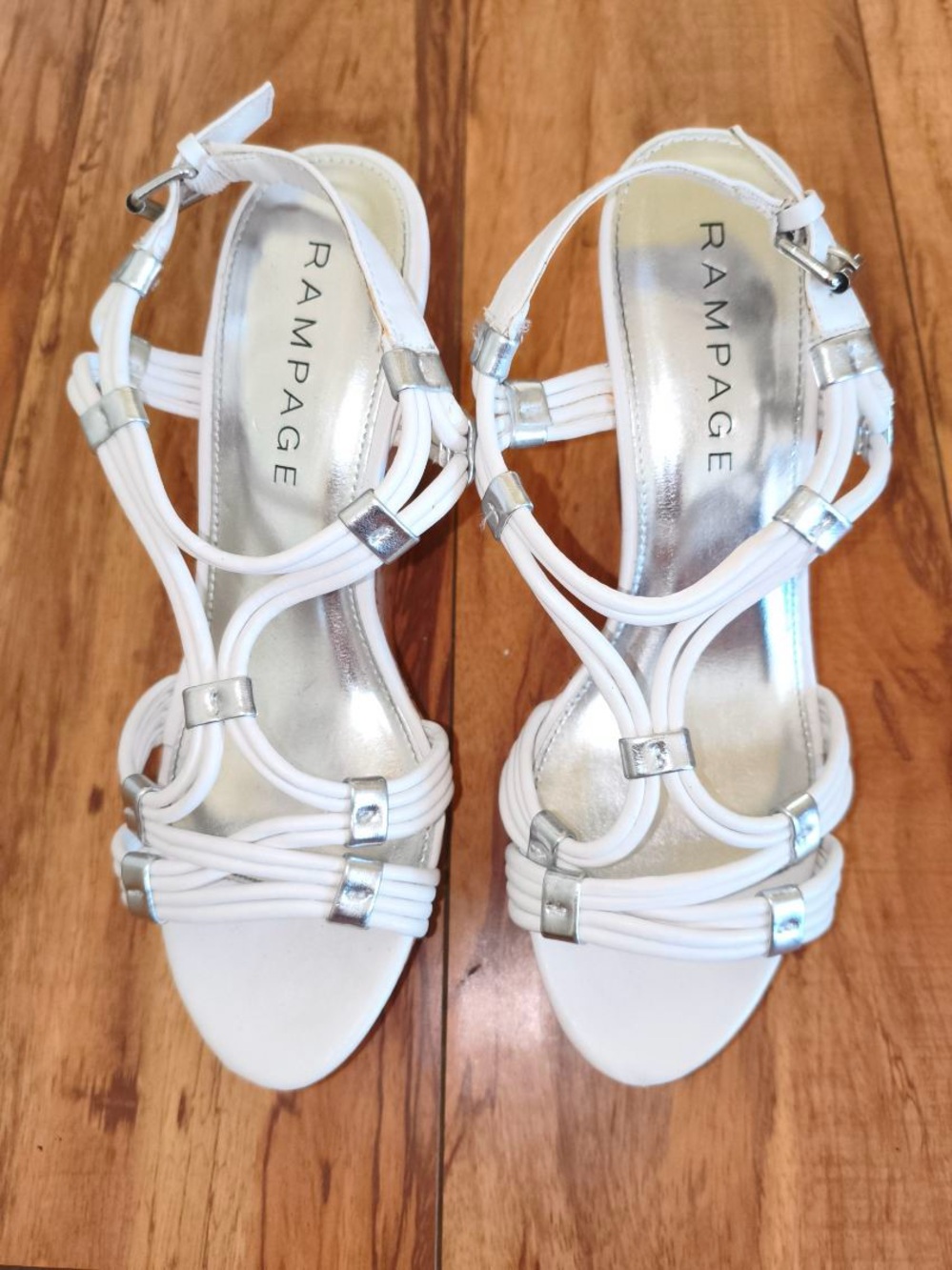 Rampage White and Silver Strappy Evening Heels